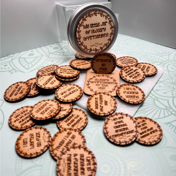 Other - Hand crafted by me adult swear AFFIRMATION wooden chips & holder customizable